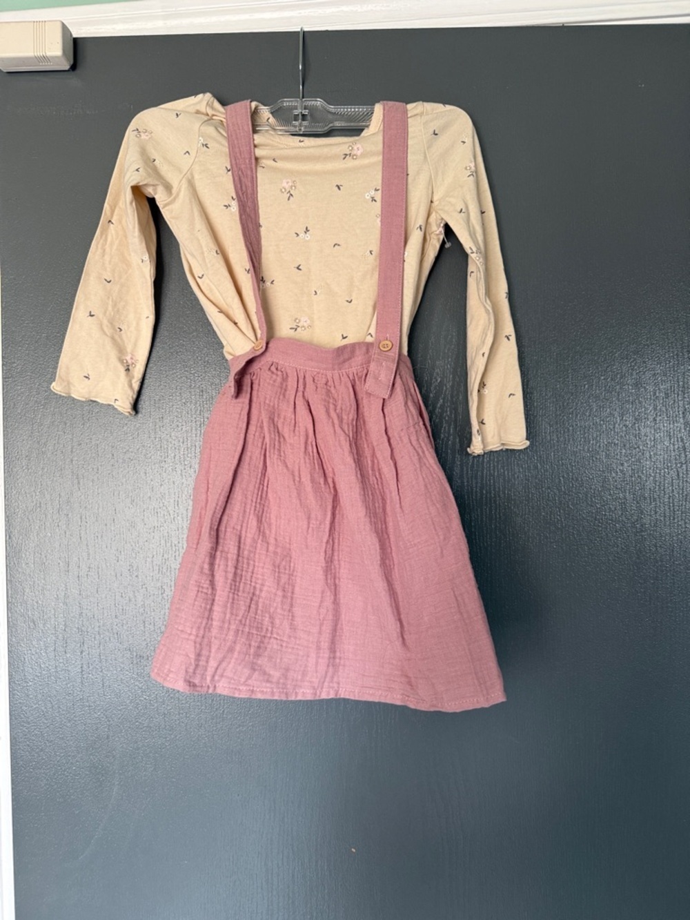 Girls Pink Suspender Skirt Dress with Long Sleeve Top